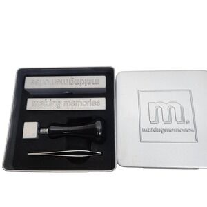 Making Memories Scrapbook Stamp Tool Kit Handle Tweezers Silver Tin Box Set